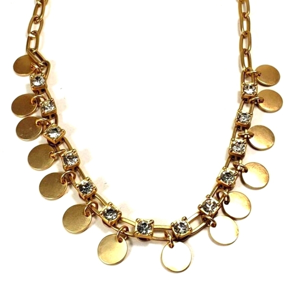 Women's Stunning Matte Gold tone Necklace - Sparkling Crystal & Discs, 19+3-inch - Picture 3 of 6